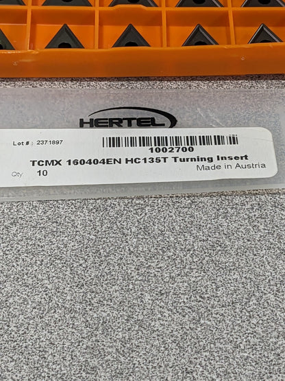 HERTEL Turning Insert: TCMX331 HC135T, Carbide Qty 10 1002700