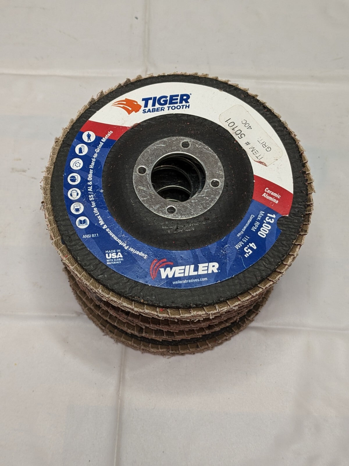 WEILER Flap Disc: 7/8" Hole, 40 Grit, Ceramic, Type 29 Qty 6 50101