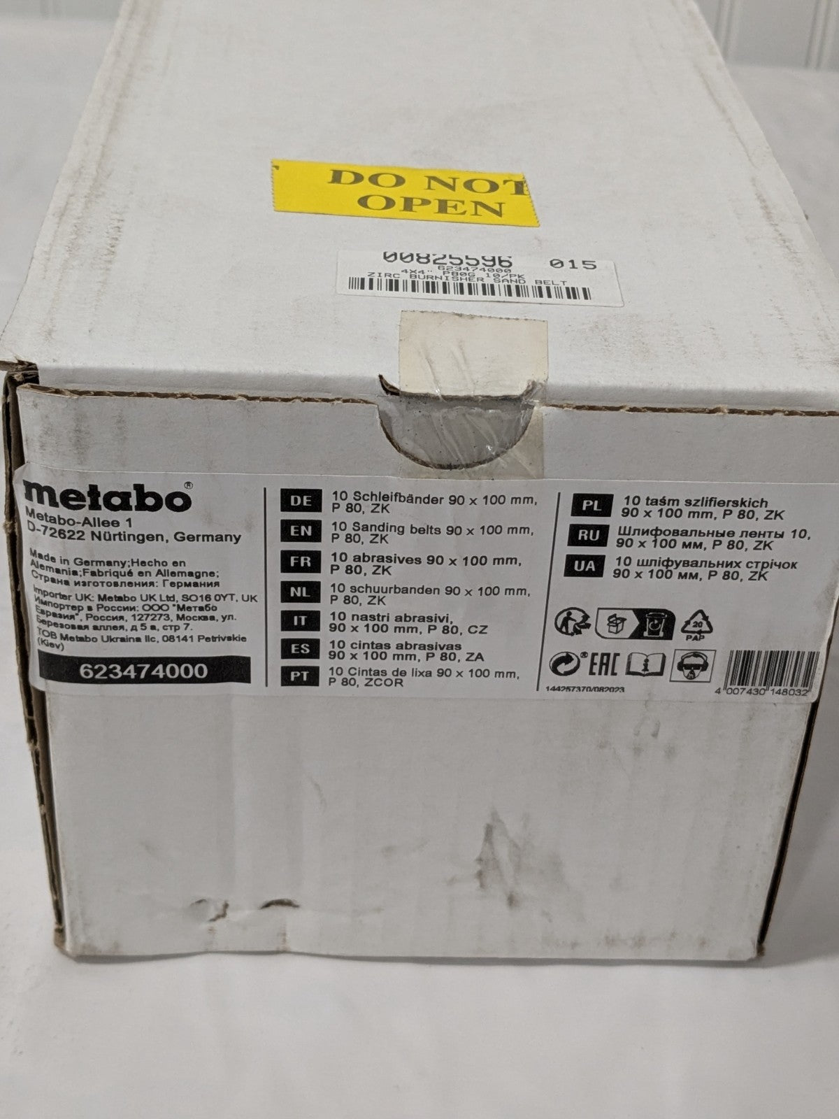 (10) Metabo Abrasive Belt: 3-9/16" Wide, 4" OAL, 80G, Zirconia Alumina 623474000