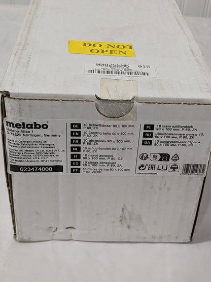 (10) Metabo Abrasive Belt: 3-9/16" Wide, 4" OAL, 80G, Zirconia Alumina 623474000