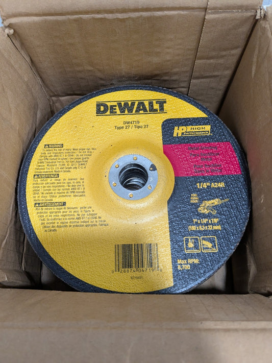 (10) DeWALT Depressed-Center Wheel Type 27, 7" Dia, 1/4" Thick, 7/8" Hole DW4719