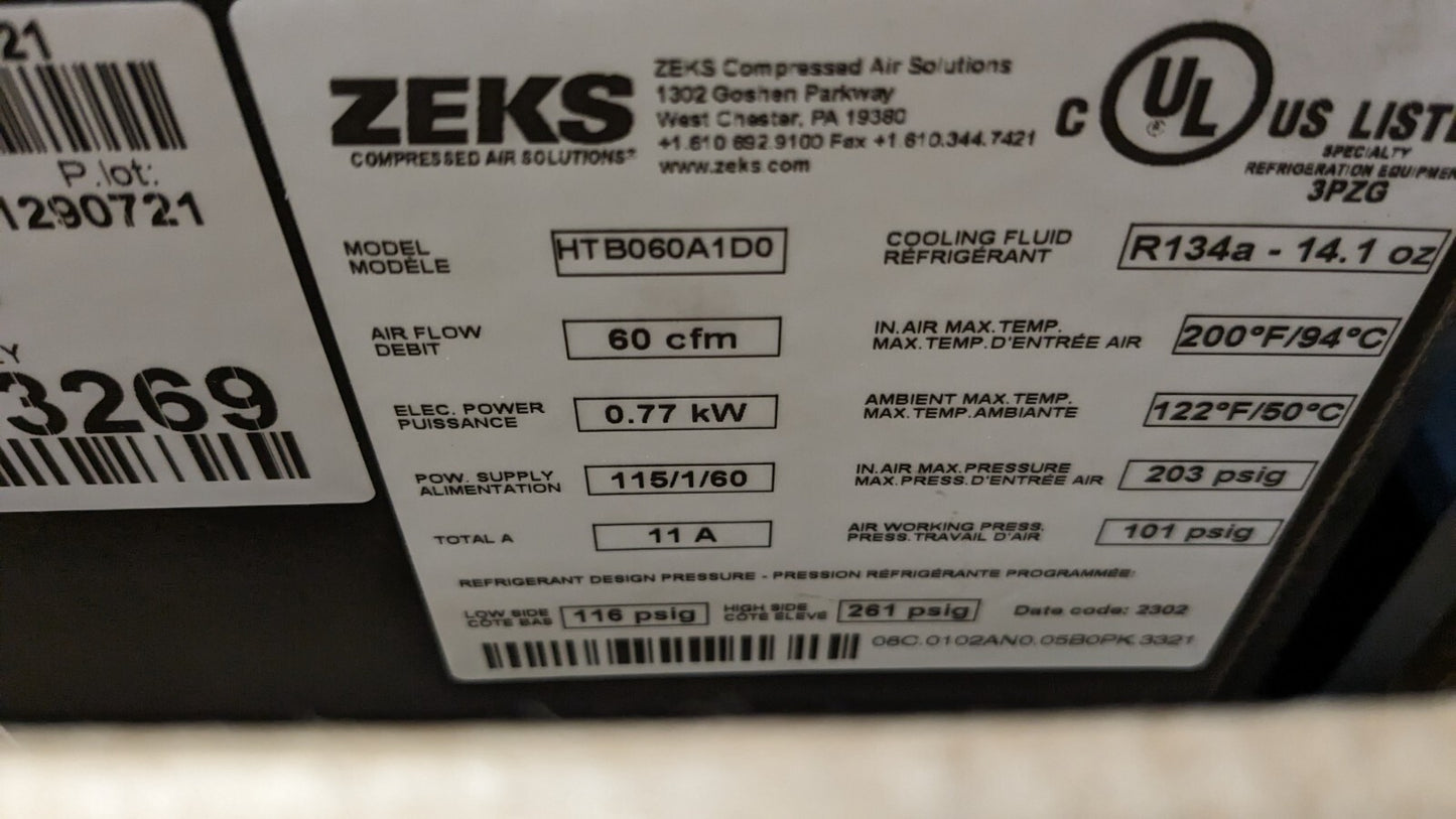 Zeks HTB Hitemp Refrigerated Compressed Air Dryer 15-100SCFM HTB060A (Damaged)