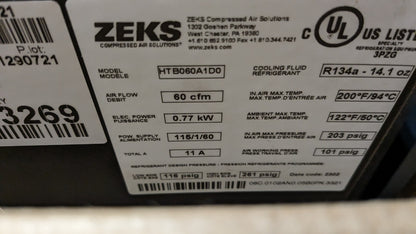 Zeks HTB Hitemp Refrigerated Compressed Air Dryer 15-100SCFM HTB060A (Damaged)
