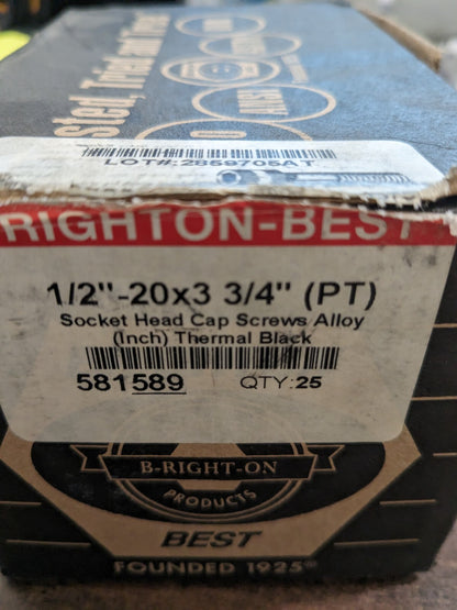 1/2"-20 x 3-3/4" 25pk Partially Threaded Socket Head Cap Screws Fine Alloy