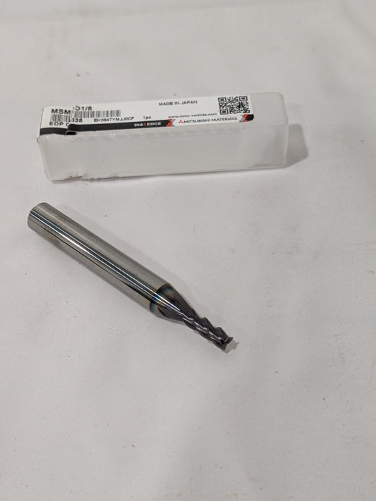 Mitsubishi Square End Mill: 1/8" Dia, 5/16" LOC, 3 Flute, Solid Carbide 494338