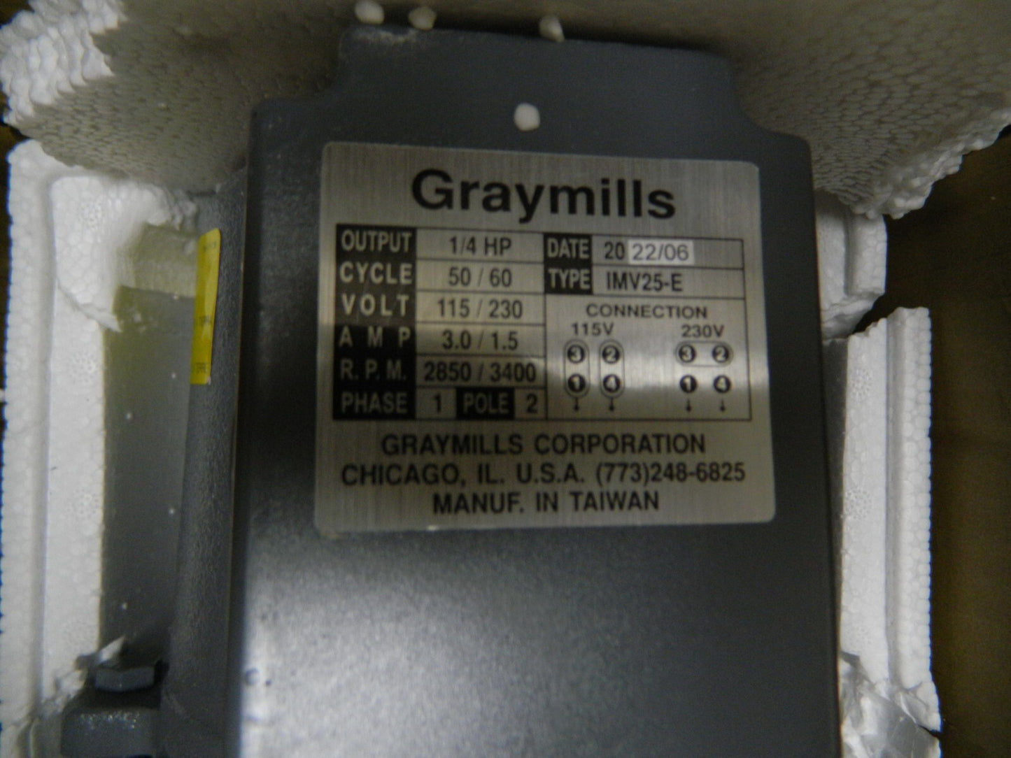 GRAYMILLS  3/1.5 Amp 115/230 Volt Immersion Machine  Recirculating Pump IMV25-E