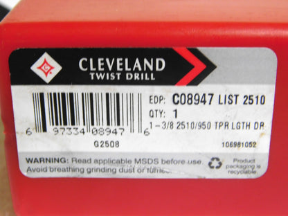 Cleveland Twist Drill Straight Shk Taper Lgth Drill Bit 1-3/8 Dia 14.5L C08947