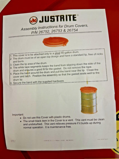 Justrite Steel Drum Cover 55 Gal 26753
