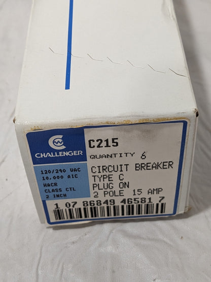 Box of (6) Brand New Challenger 15-Amp 2-Pole Circuit Breaker C215