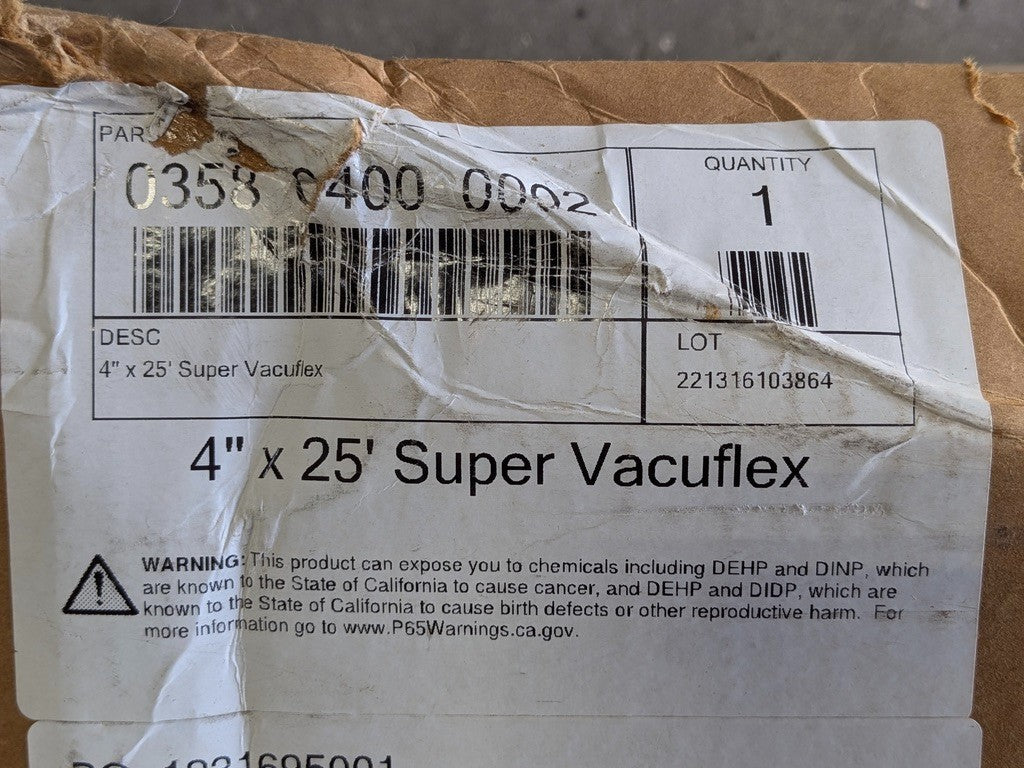 Hi-Tech Duravent Super Vac-u-Flex PVC Vacuum Duct Hose 25 Ft x 4 In I.D.