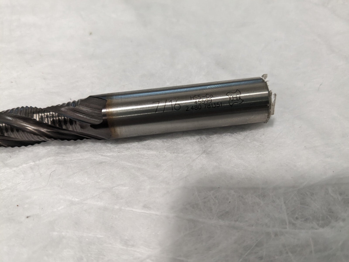 OSG Roughing End Mill: 7/16" Dia, 4 Flutes, Single End, Cobalt 4559908