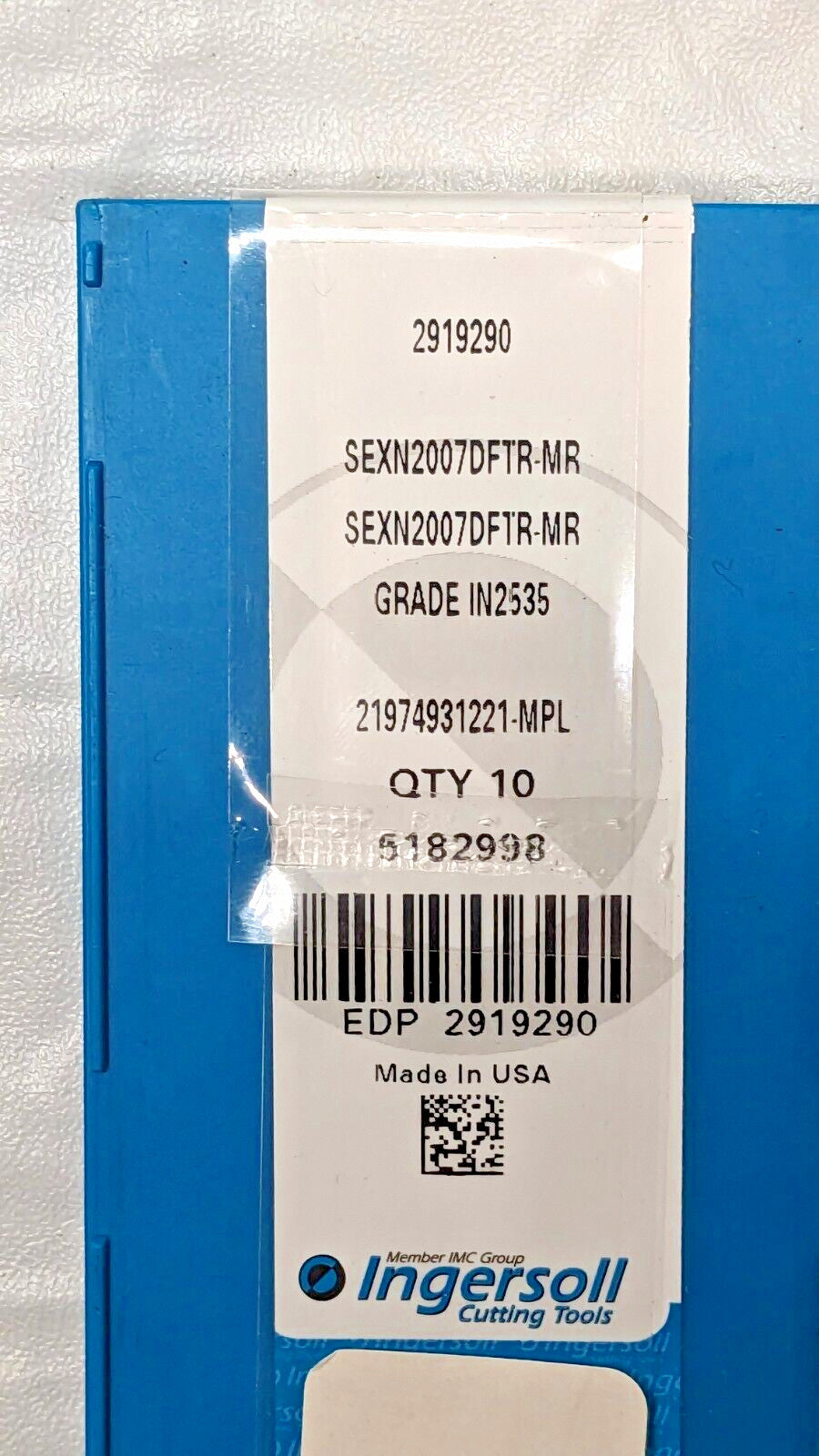 Ingersoll Carbide Milling Inserts SEXN2007DFTR-MR IN2535 QTY 10 2919290