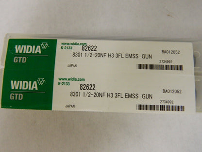 GTD 1/2-20 UNF 3B 3 Flute HSS Spiral Point Tap QTY 2 82622