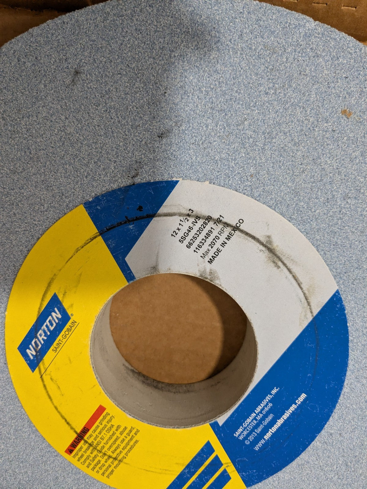 Norton Surface Grinding Wheel 12" Dia, 1-1/2" Thick, 3" Arbor 66253202820