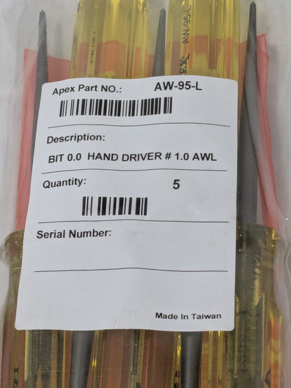 APEX  Tool Steel Awl, 0.307" Shank Diameter, 4" Shank Length Pack of 5 AW-95-L