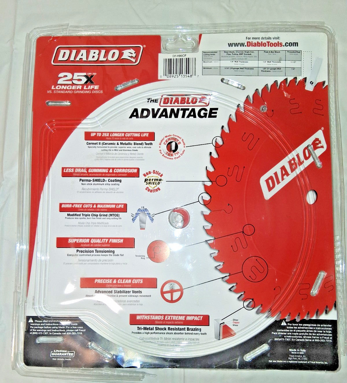 DIABLO Wet & Dry Cut Saw Blade 14" Dia 1" Arbor Hole 90 Teeth D1490CF