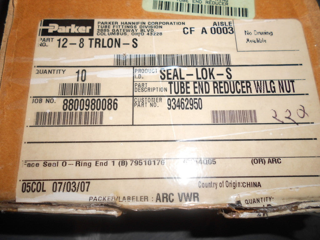 Parker O-Ring Face Seal Tube Fittings 3/4"x1/2x13/16"-16 UNF Qty 10 12-8 TRLON-S