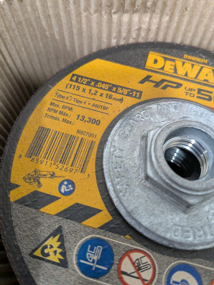 DEWALT Cutoff Wheel 4-1/2" Dia, 0.0450" Thick, 5/8" Hole Box of 1