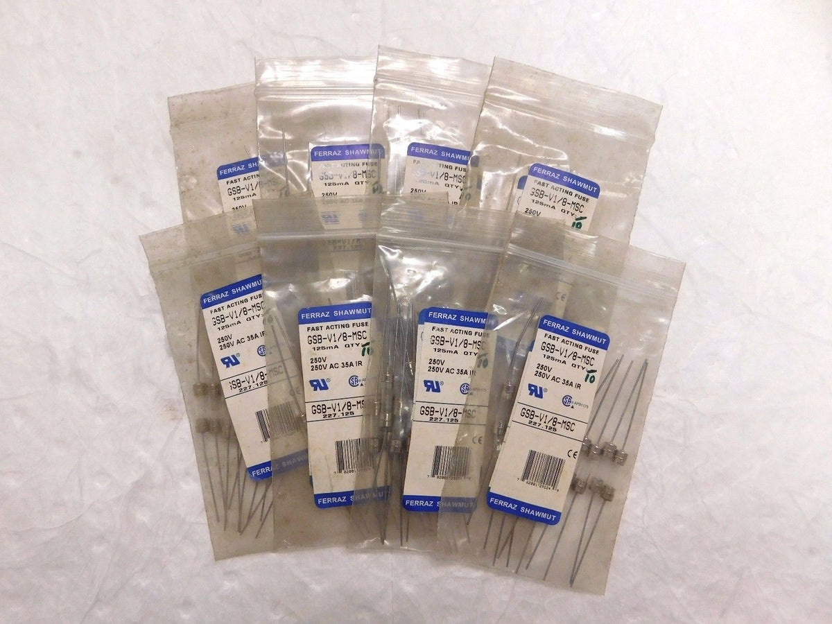 Ferraz Shawmut Fast Acting Mini Glass Fuse 250V 0.13A 10PK #GSB-V1/8