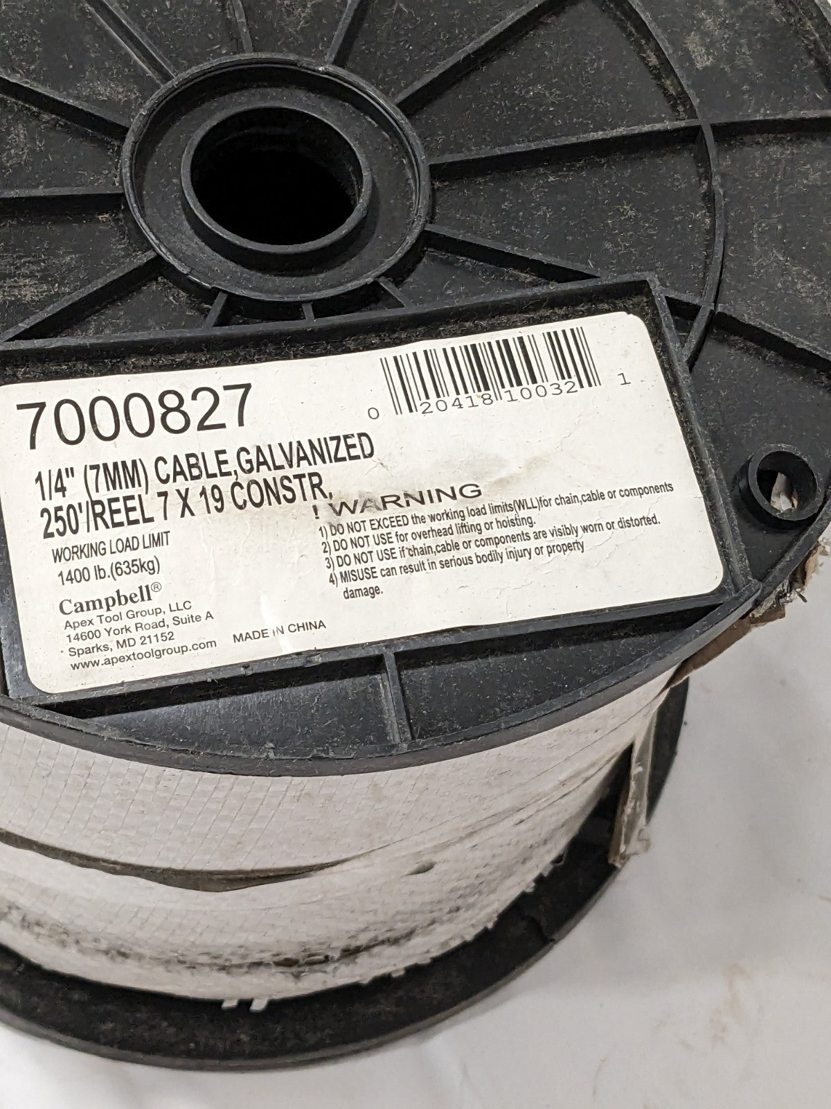 CAMPBELL 250' Long, 1/4" x 1/4" Diam, Galvanized Wire 7000827