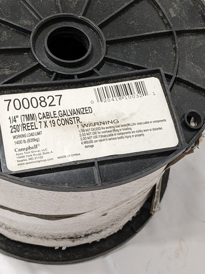 CAMPBELL 250' Long, 1/4" x 1/4" Diam, Galvanized Wire 7000827