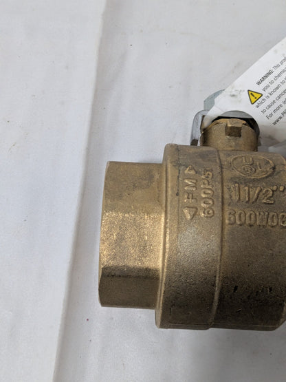 Full-Port Ball Valve: 1-1/2" Pipe, Full Port, Brass, 600 WOG  TXN150