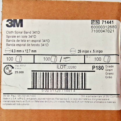 3M  Aluminum Oxide Spiral Bands 341D P1801/4" x 1/2" QTY100 71441