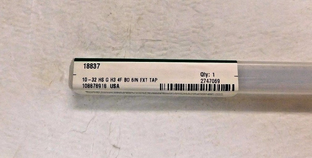 Widia GTD Extension Bottoming Hand Tap 10-32 H3 NF 4FL HSS QTY 2 18837