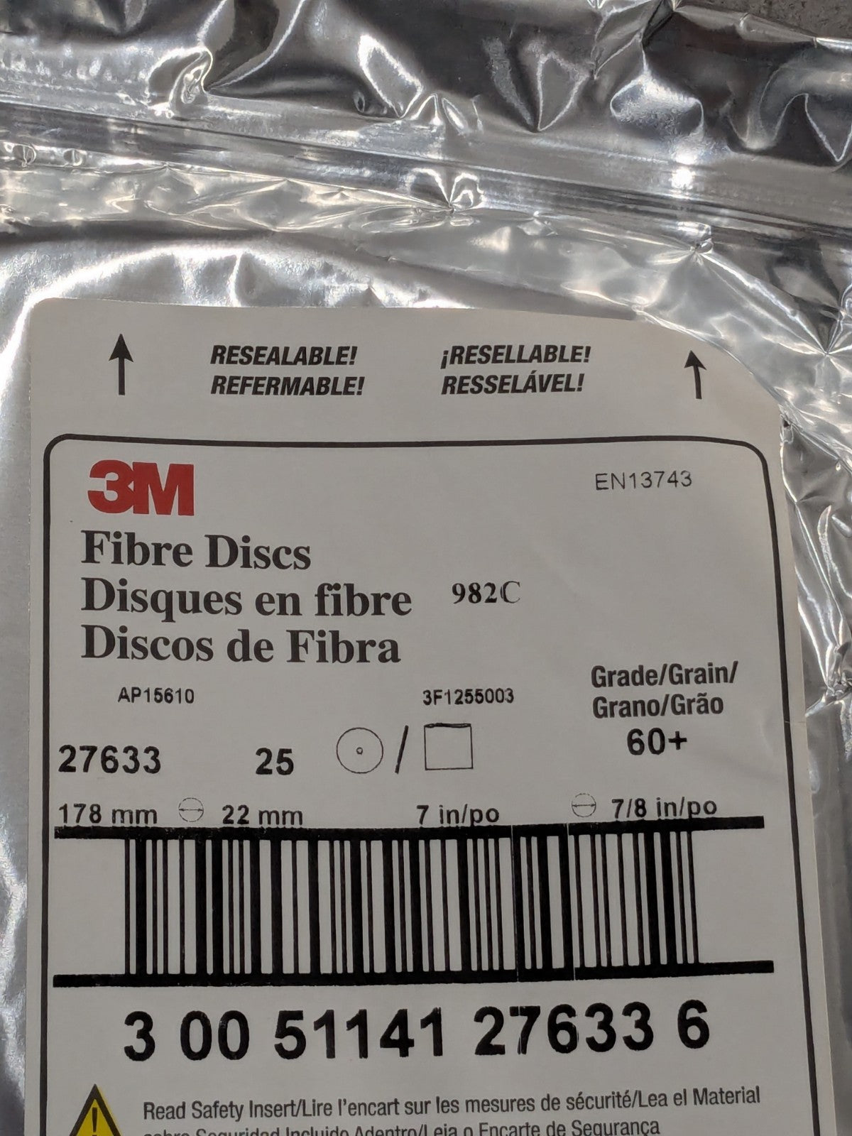 3M Fiber Disc: 7" Disc Dia, 7/8" Hole, Arbor Hole, 60G Qty 25 7000028198