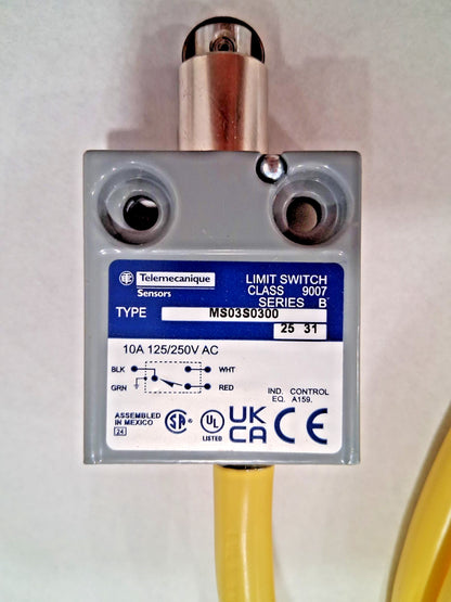 Square D General Purpose Limit Switch SPDT NC Cross Roller Plunger 9007MS03S0300