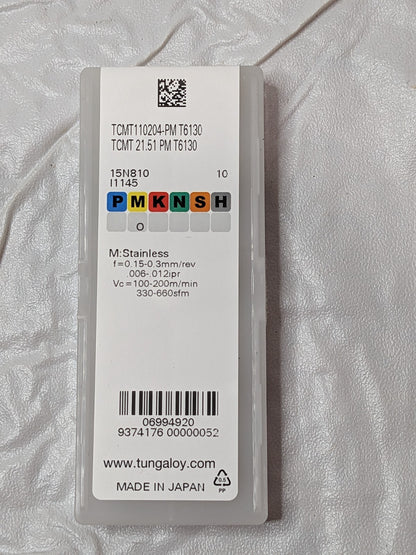 Tungaloy Carbide Indexable Turning Inserts TCMT 21.51 PM T6130 QTY 10 6994920