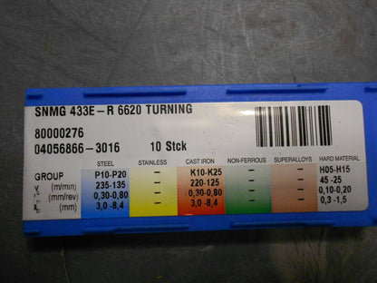 Swarf SNMG 433E-R 6620 Carbide Turning Inserts Qty. 10