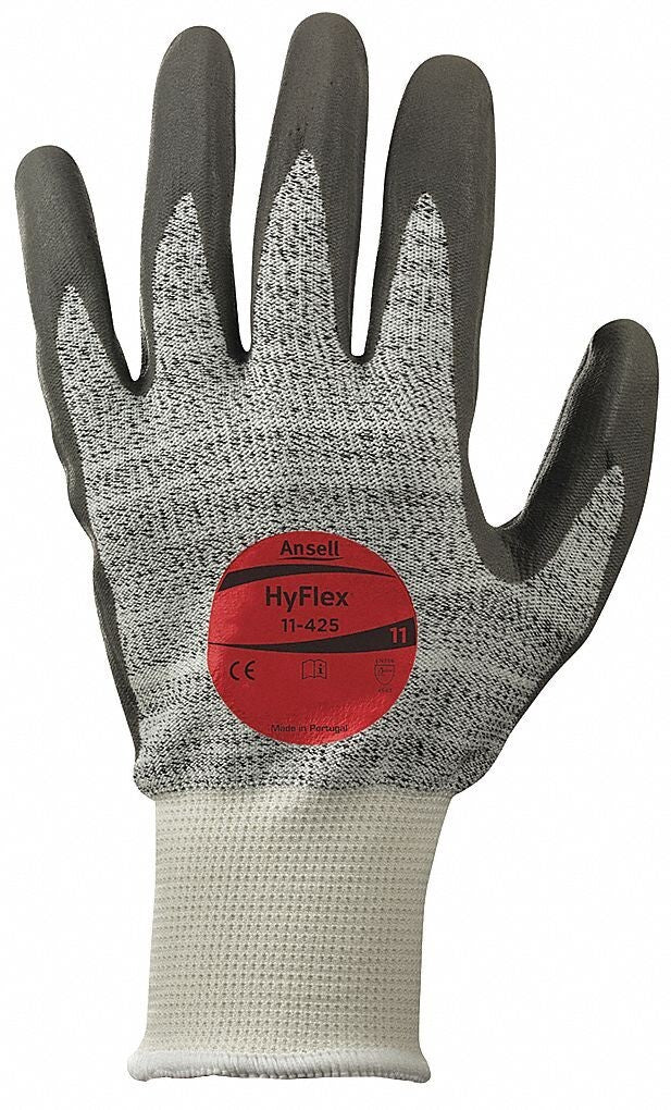 12 PAIRS Ansell HyFlex Abrasion-Resistant Gloves Gray/White Size 11 11-425-11