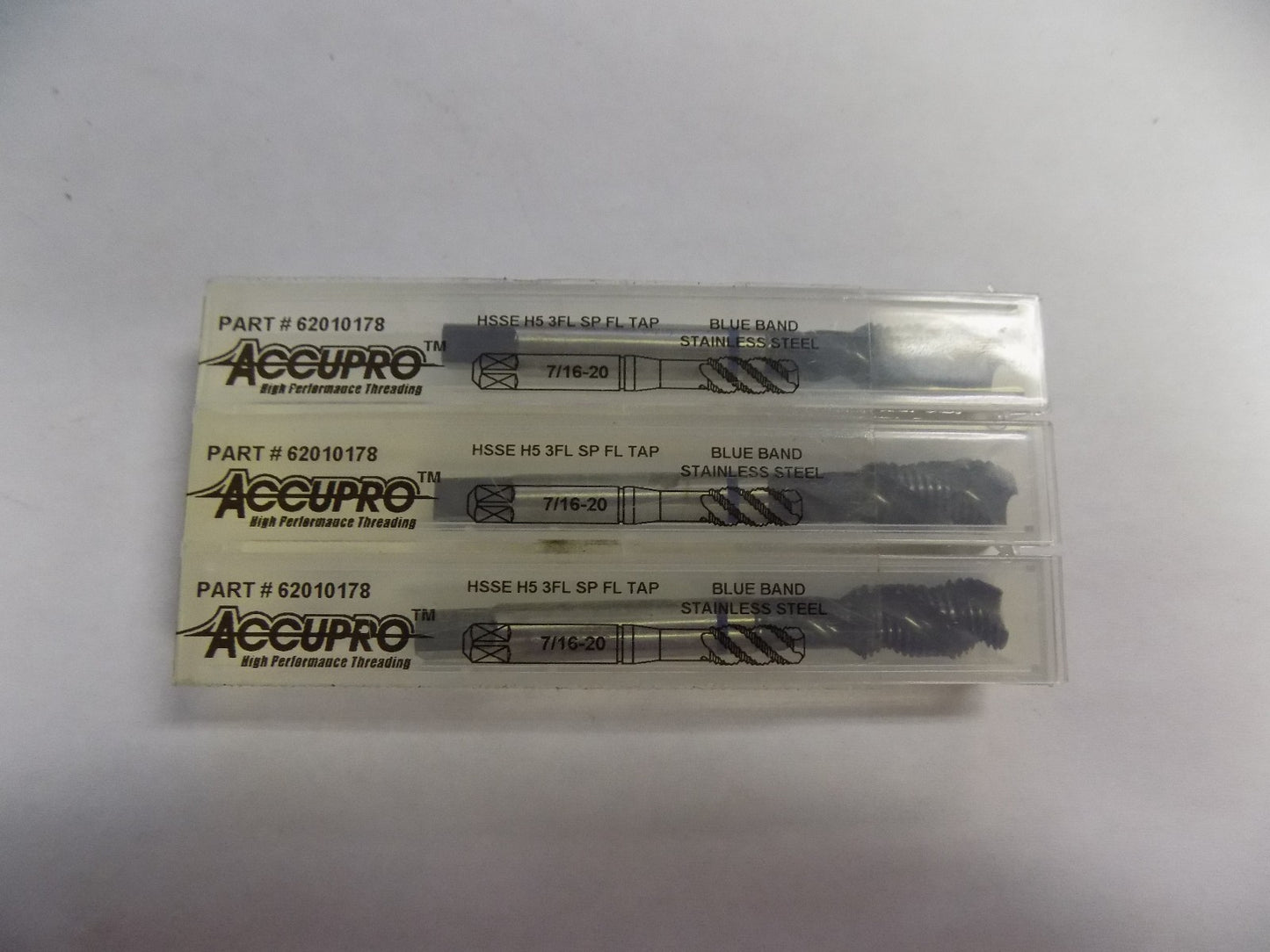 Accupro 7/16" - 20 Unf H5 3 Fl OC  Hss Spiral Flute Taps  QTY 3 62010178