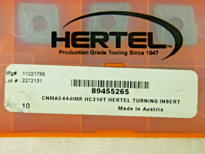 Hertel Carbide Turning Inserts CNMA544-HMR Grade HC310T Qty 10 89455265