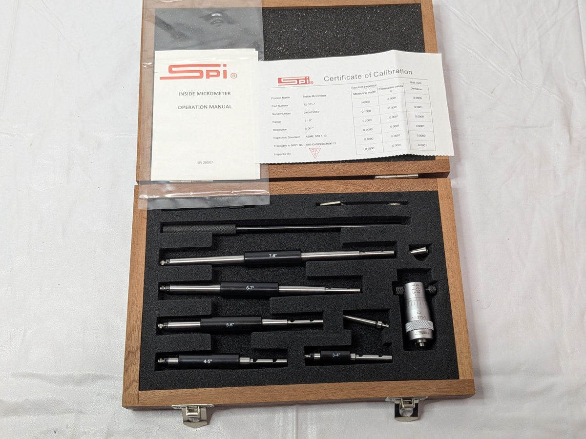 SPI Interchangeable Rod Micrometer Mechanical 2" to 8" Range 12-371-1