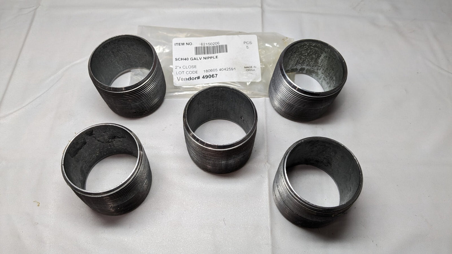 SCH40 Galvanized Steel Pipe Nipple 2" MNPT x 2″ Long  *5 PACK*  62150206