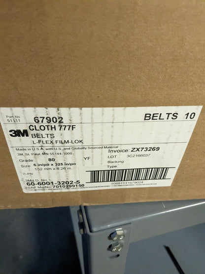 3M Cloth Belt 777F, 80 YF-weight, 6" x 325", Film-lok, L-flex Qty 10 7010299150