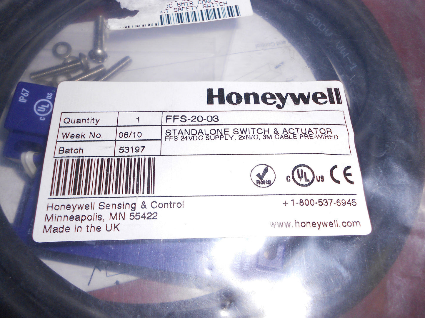 Honeywell FFS-20-03 1A Abs Plastic Magnetically Actuated NC Safety Switch