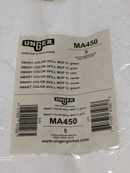 UNGER 16" Wet Mop Pad: Quick Change, Medium, White Mop, Microfiber Qty 5 MA450