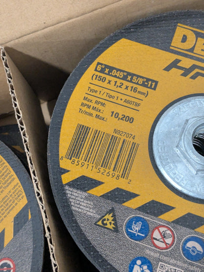 DeWALT Cut-Off Wheel: Type  , 6 Dia, 0.0450" Thick, 5/8" Hole Qty 10 DW8725H