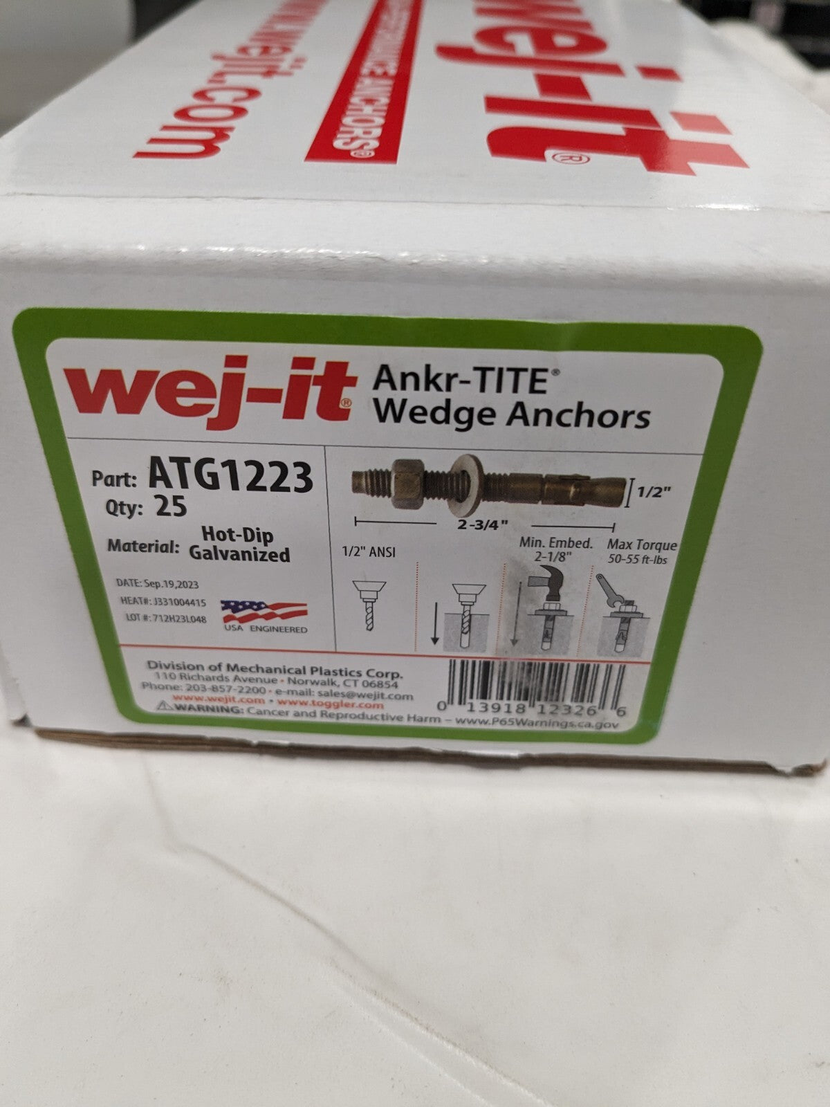 Wej-It 1/2"X2-3/4" ANKRTITE WEDGE ANCHOR BOLT Qty 25 ATG1223