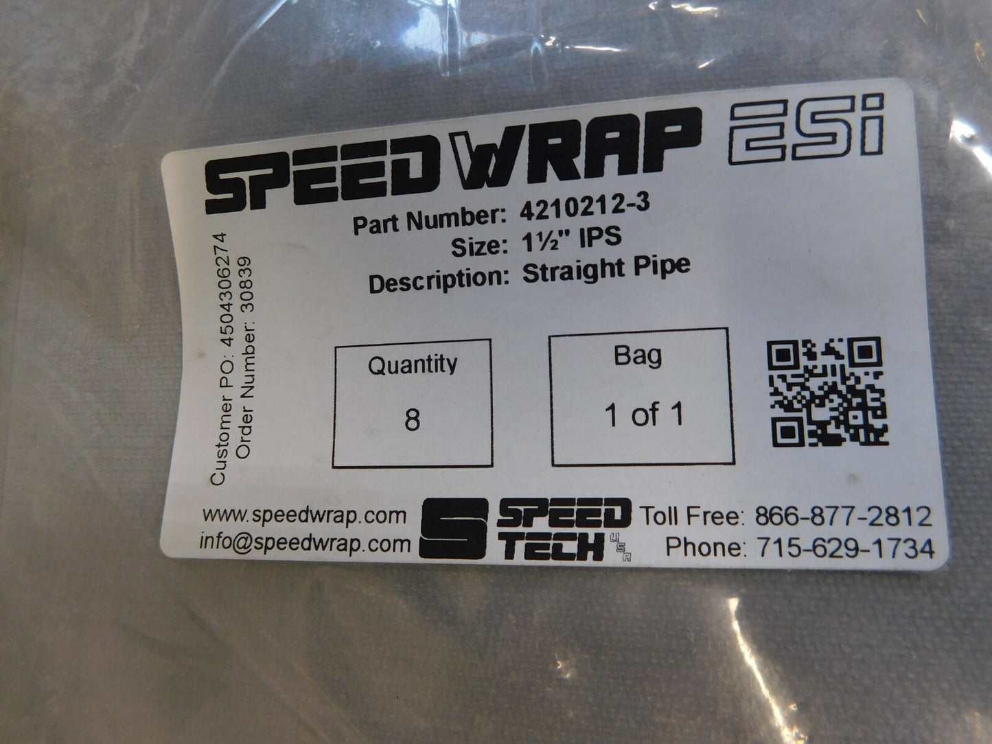 Speed Wrap ESi Straight Pipe Industrial Insulation 8 Pack 1-1/2" IPS 421021