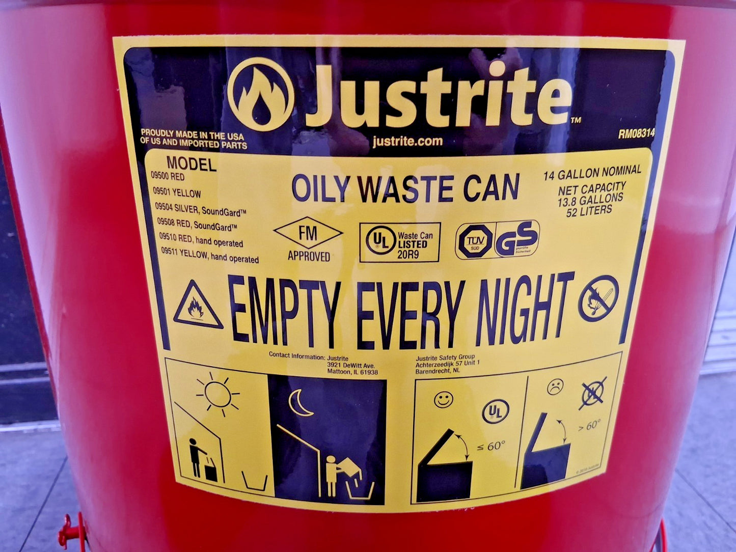 Justrite Galvanized Steel Disposal Can 14 Gallon Capacity 09500
