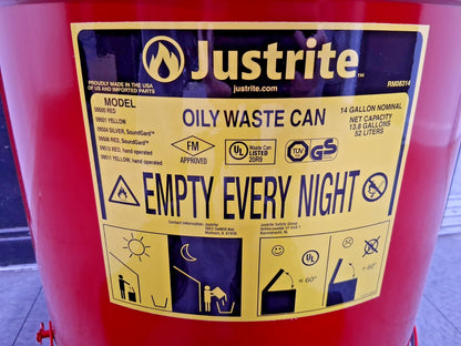 Justrite Galvanized Steel Disposal Can 14 Gallon Capacity 09500