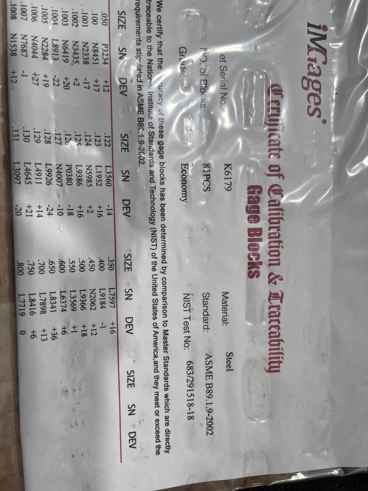 IMGAGES Gage Block Set: 0.05 to 4'' Range, 81 Pc, Economy Grade, Steel 630-4115