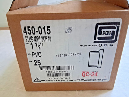 Pro Plastic Plug 1-1/2" PVC QTY25 450-015