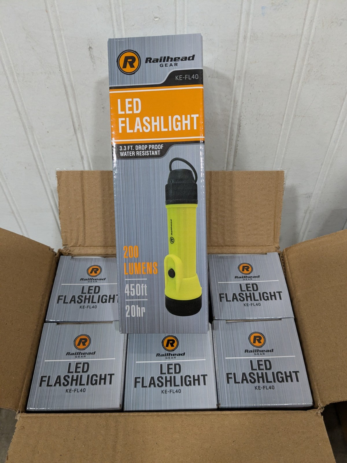 RAILHEAD GEAR Handheld Flashlight: D Battery, LED, 7.75 in Lg, Box of 6 KE-FL40