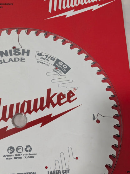 Milwaukee Wet & Dry Cut Saw Blade: 8-1/2" Dia, 5/8" Arbor Hole, 60T 48-40-0826