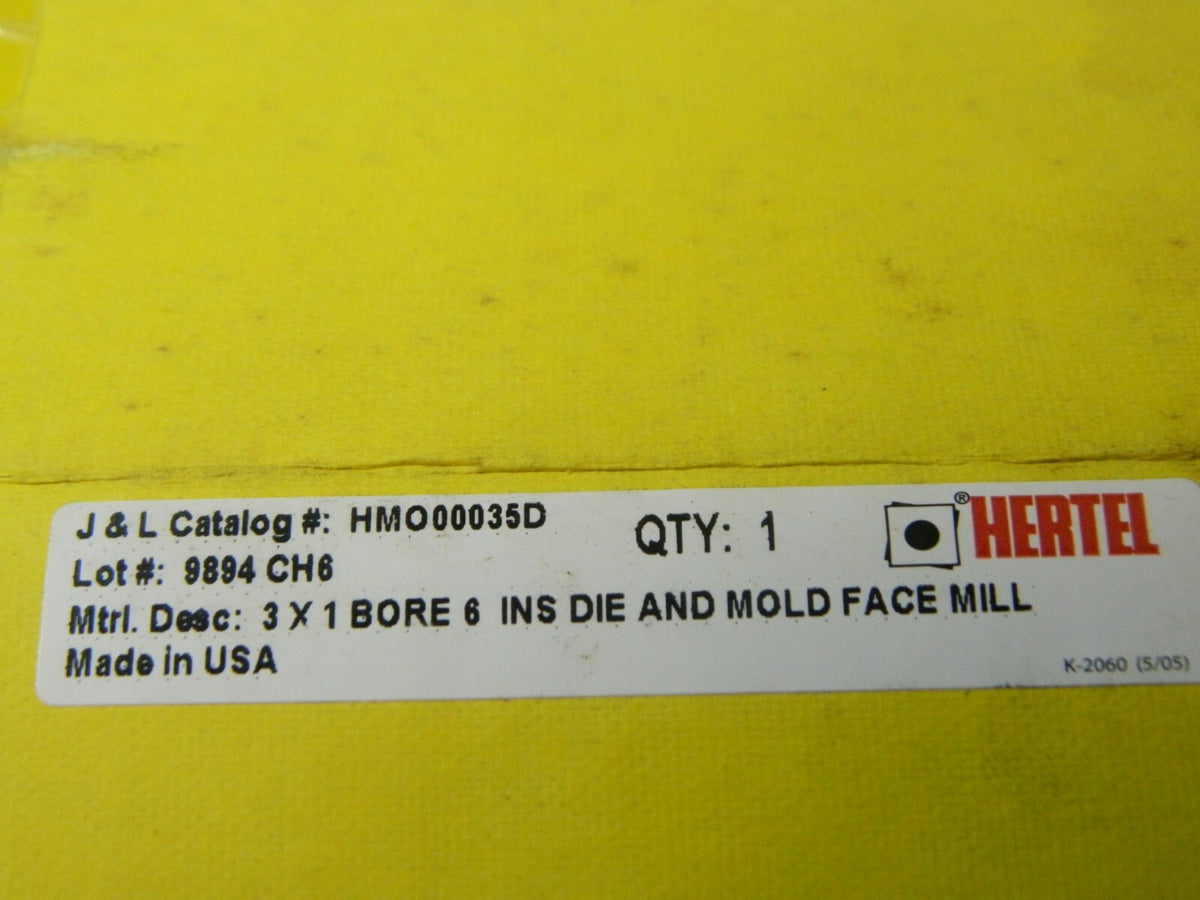 Hertel Die & Mold Face Mill 3 Dia 6Fl 1 Bore RH 1.97H 5460 Max RPM HMO00035D